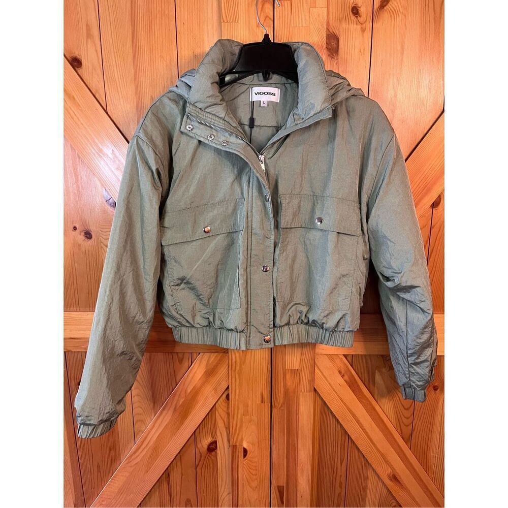 Vigoss Womens Jacket Hooded Size Large Sage Green nwt (3677)